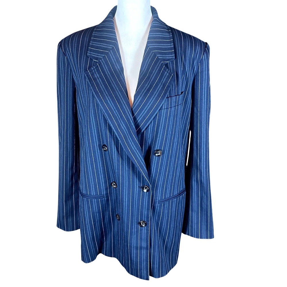 Free People Ashby Double Blazer NWT Women Size 6 Navy Blue Pinstripe OB1764664